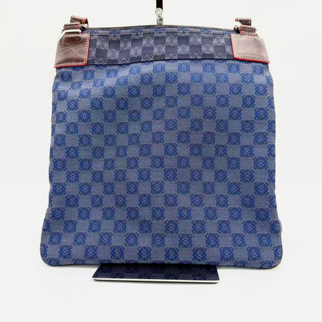Anagram canvas shoulder bag with leather trim