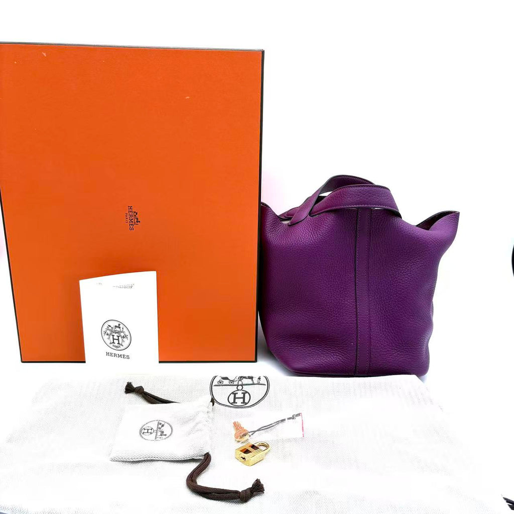 Purple Taurillon Clemence Leather Picotin 22 Bag