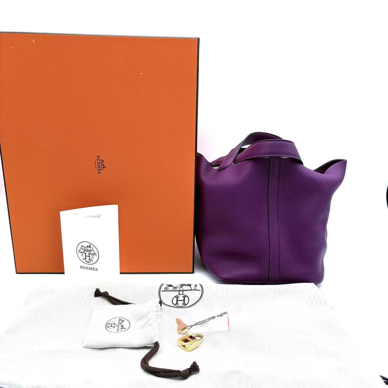 Purple Taurillon Clemence Leather Picotin 22 Bag
