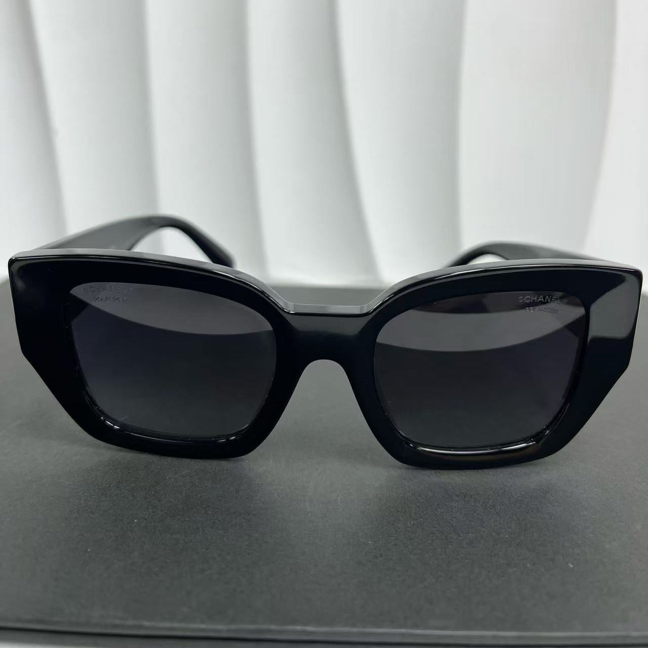 Chanel Coco Mark Square Shape Sunglasses Black Twins LDJ3642