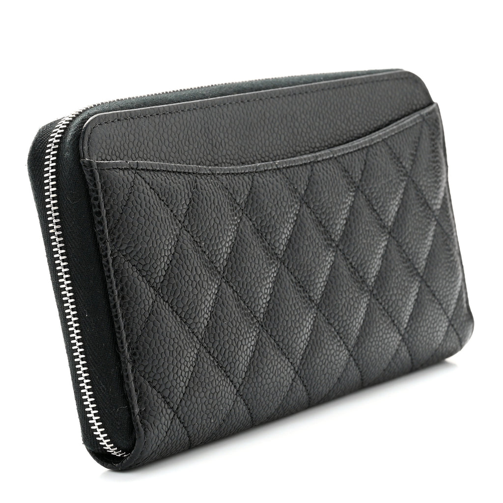 Caviar Quilted Large Gusset Zip Around Wallet Black - twins