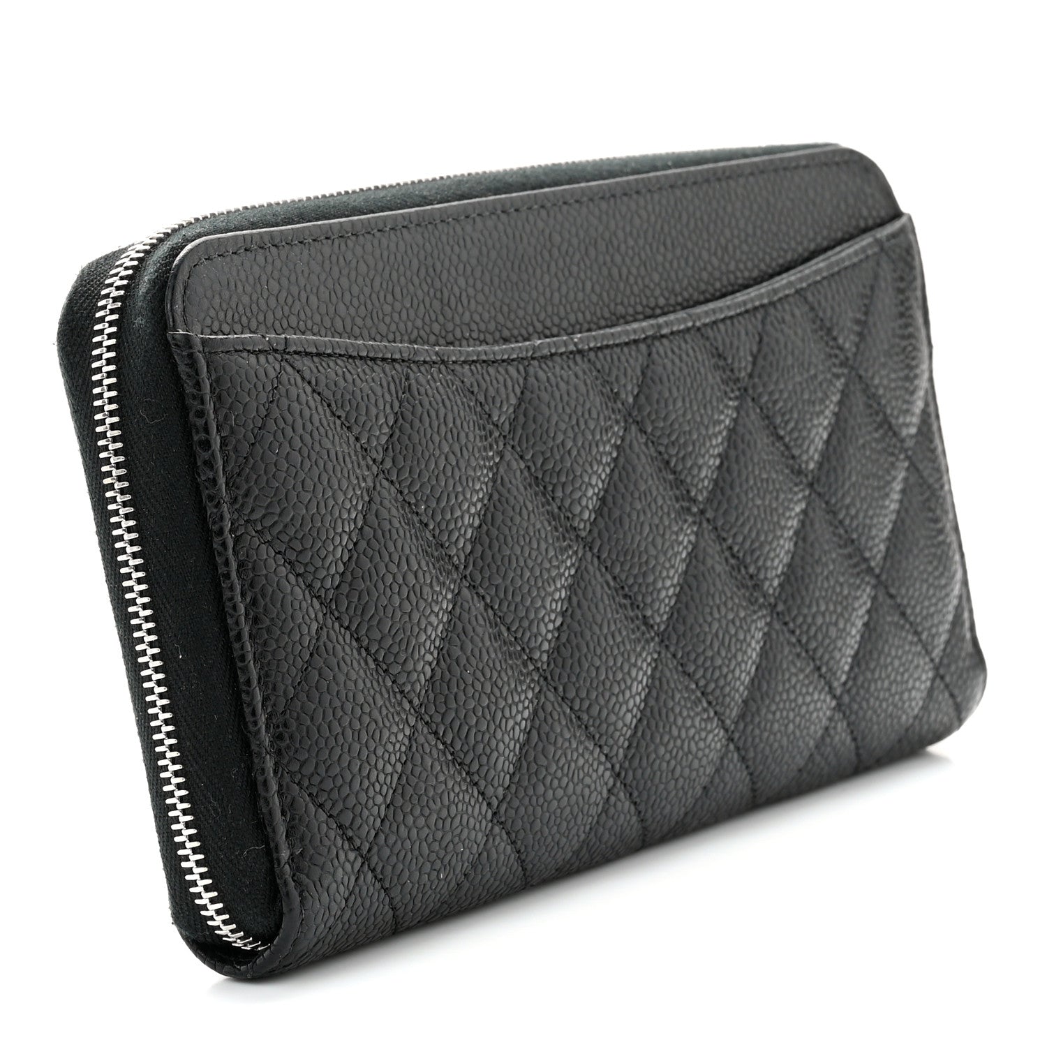 Caviar Quilted Large Gusset Zip Around Wallet Black - twins
