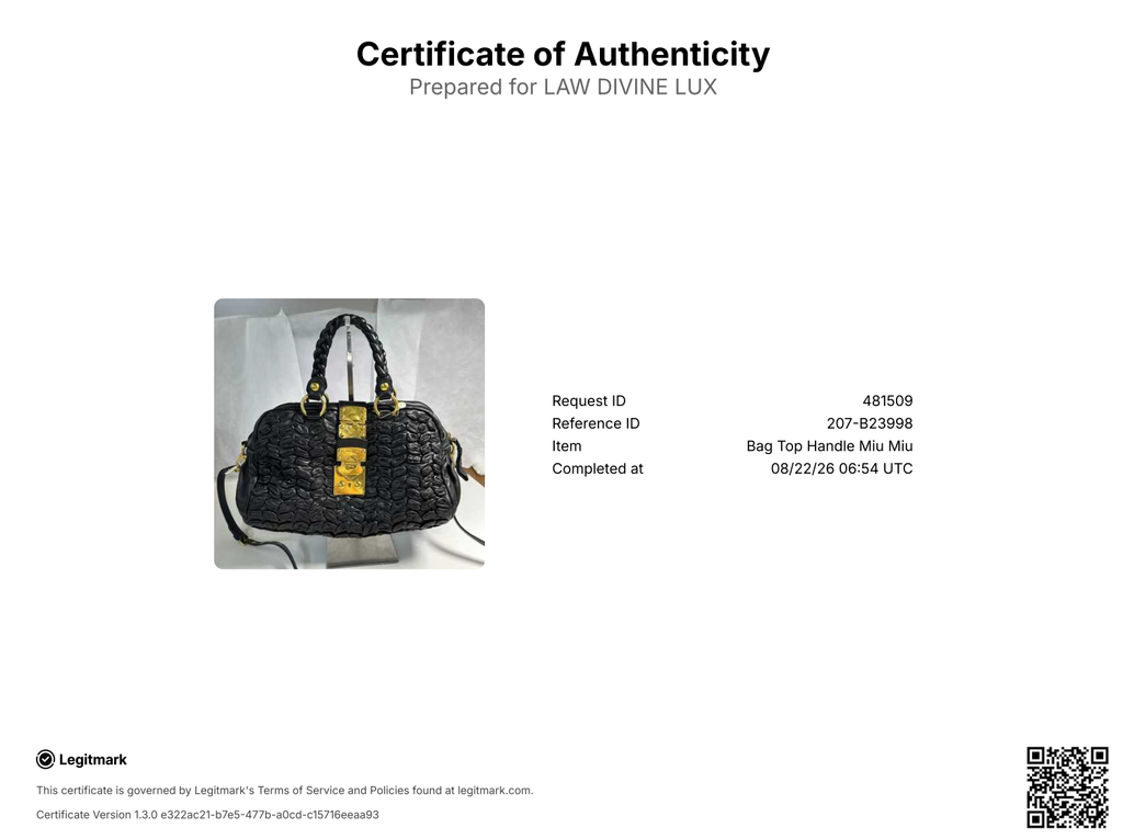 Miu Miu Handbag Crumpled Lambskin Black Twins B23998