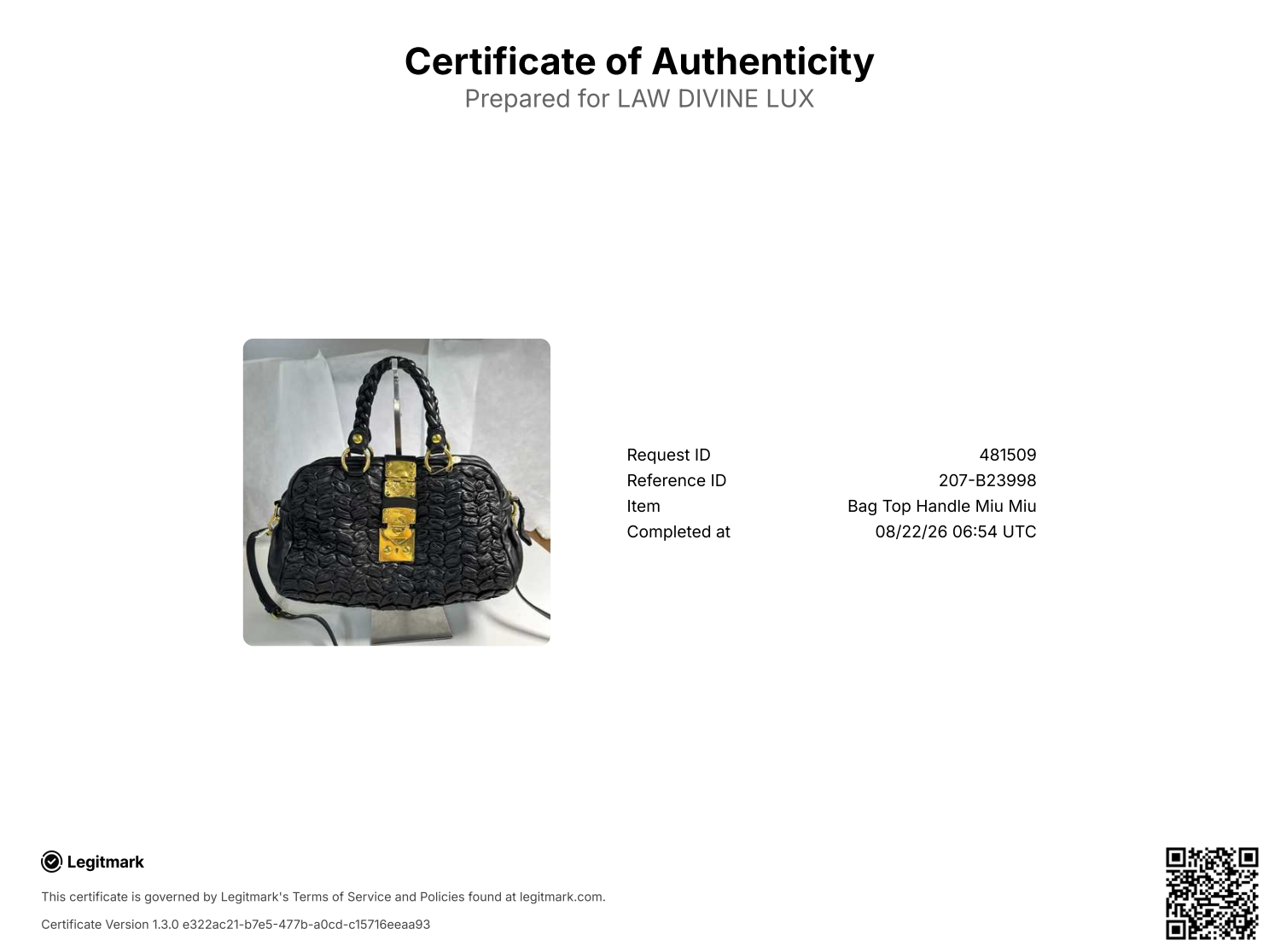 Miu Miu Handbag Crumpled Lambskin Black Twins B23998