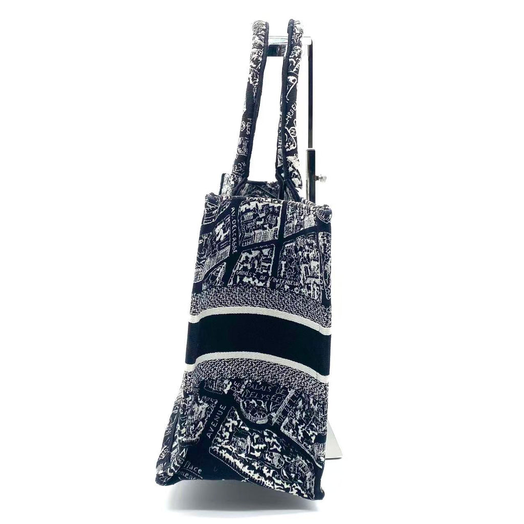 Medium Dior Book Tote Black and White Plan de Paris