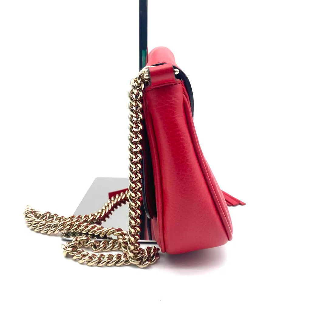 Soho GG Flap Leather Chain Crossbody Bag Red