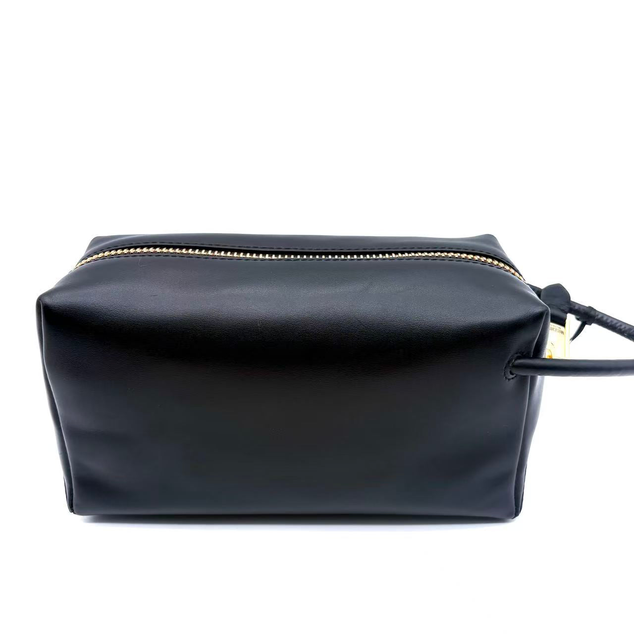 Moschino Black Logo Print Leather Travel Bag