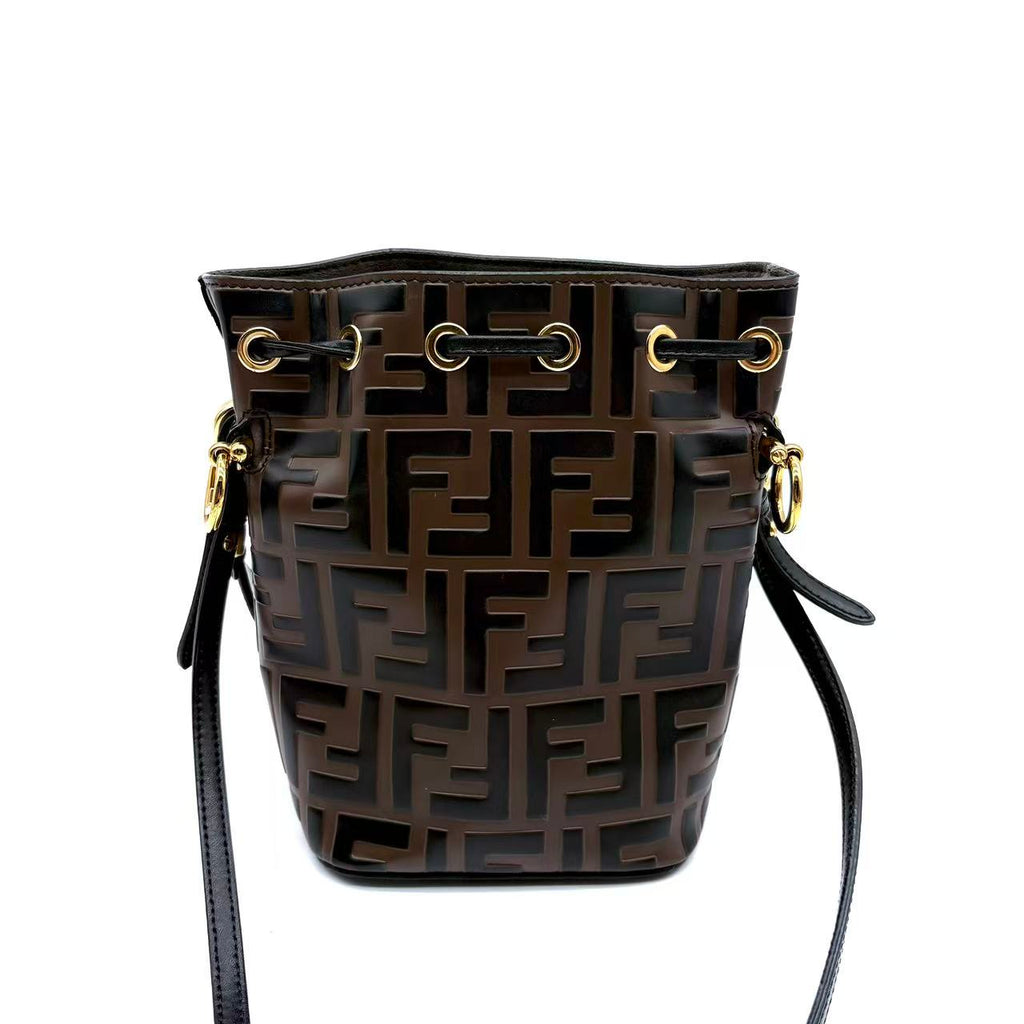 Vitello Liberty F is Fendi Bi-Color FF 1974 Embossed Mini Mon Tresor Bucket Bag Maya Black