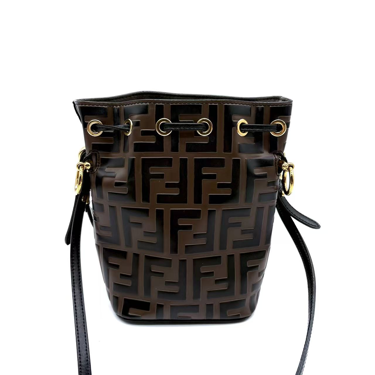 Vitello Liberty F is Fendi Bi-Color FF 1974 Embossed Mini Mon Tresor Bucket Bag Maya Black