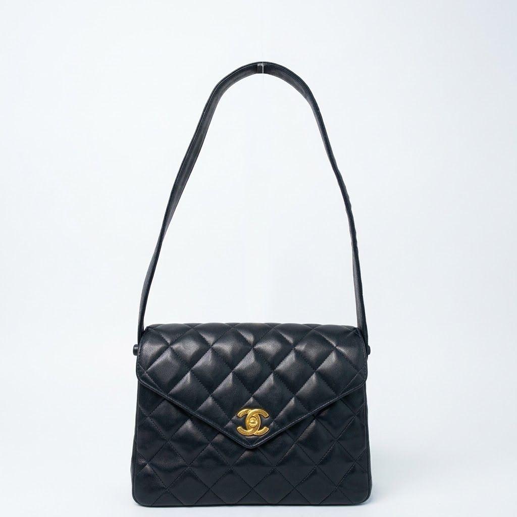 Chanel Vintage Quilted Envelope Shoulder Bag Black Twins LDZ1242