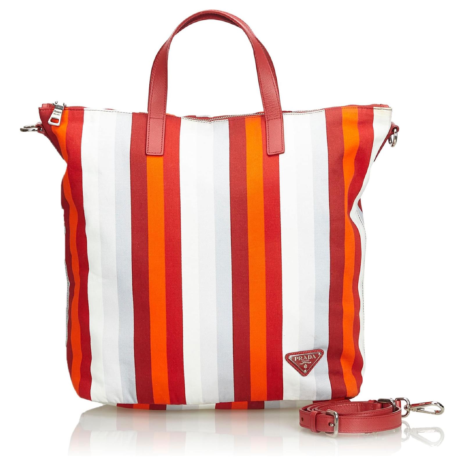 Bicolor Stripped Nylon Shopping Tote Twins