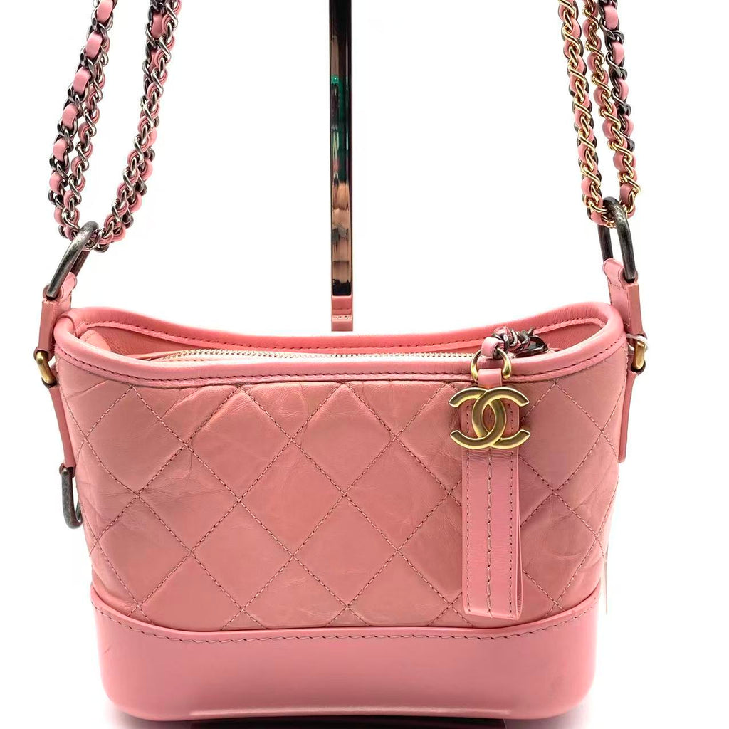 Gabrielle Hobo Quilted Aged Calfskin Small Pink