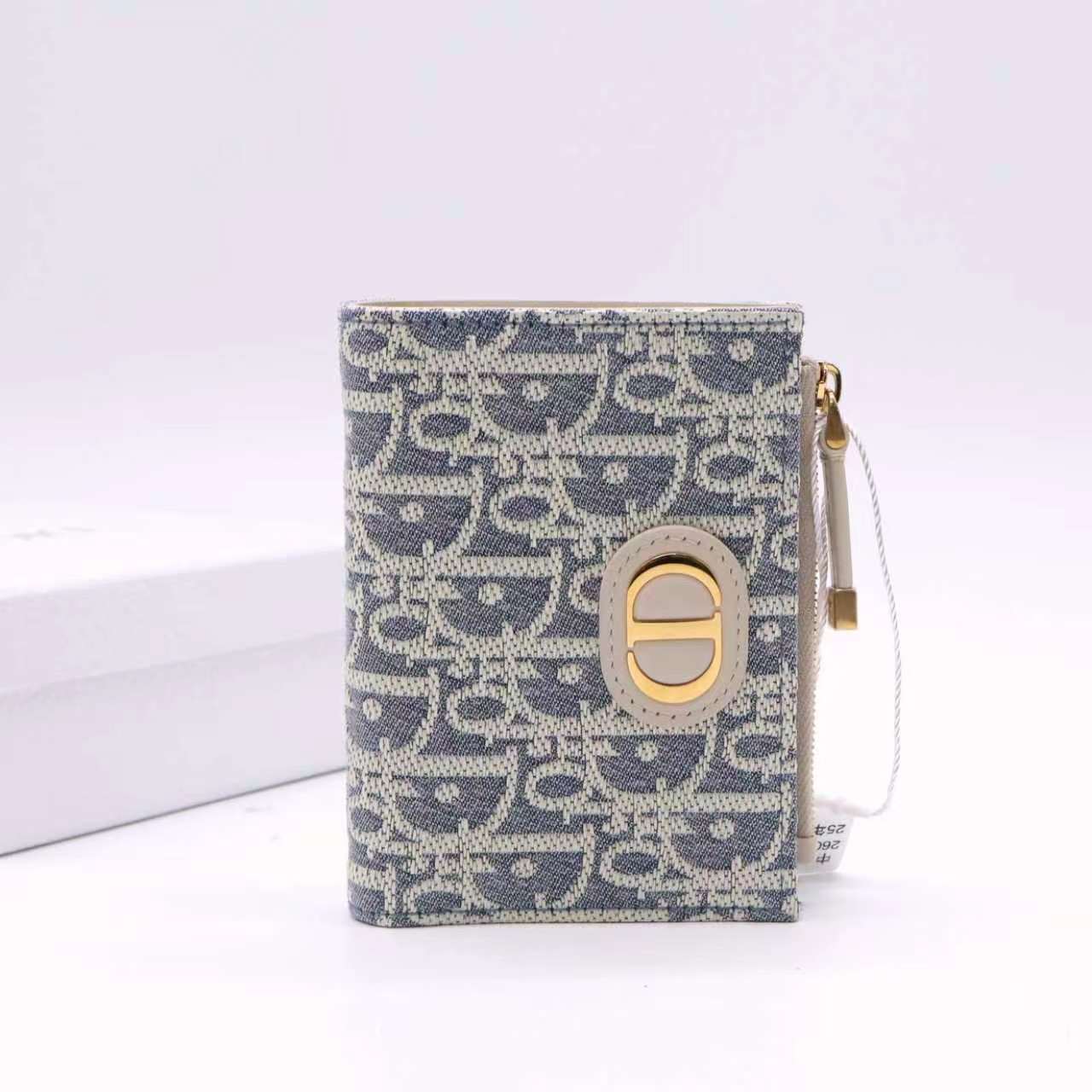 Christian Dior Oblique 30 Montaigne Passport Holder Blue Light Biscuit Twins LDZ1141