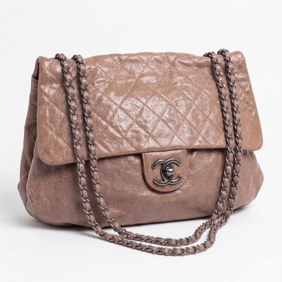 Chanel Brown Quilted Glazed Caviar CC Maxi Flap Bag Twins  LDJ6023