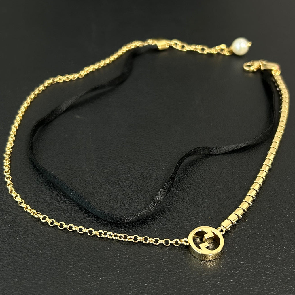 Gucci Blondie Crystal And Silk Choker twins LDZ469