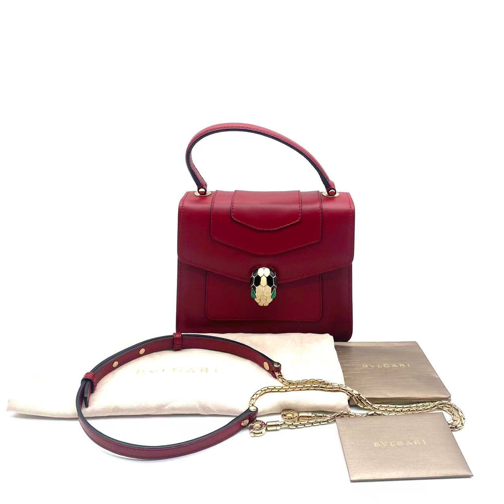 Serpenti Forever Small Leather Top Handle Crossbody Bag Burgundy