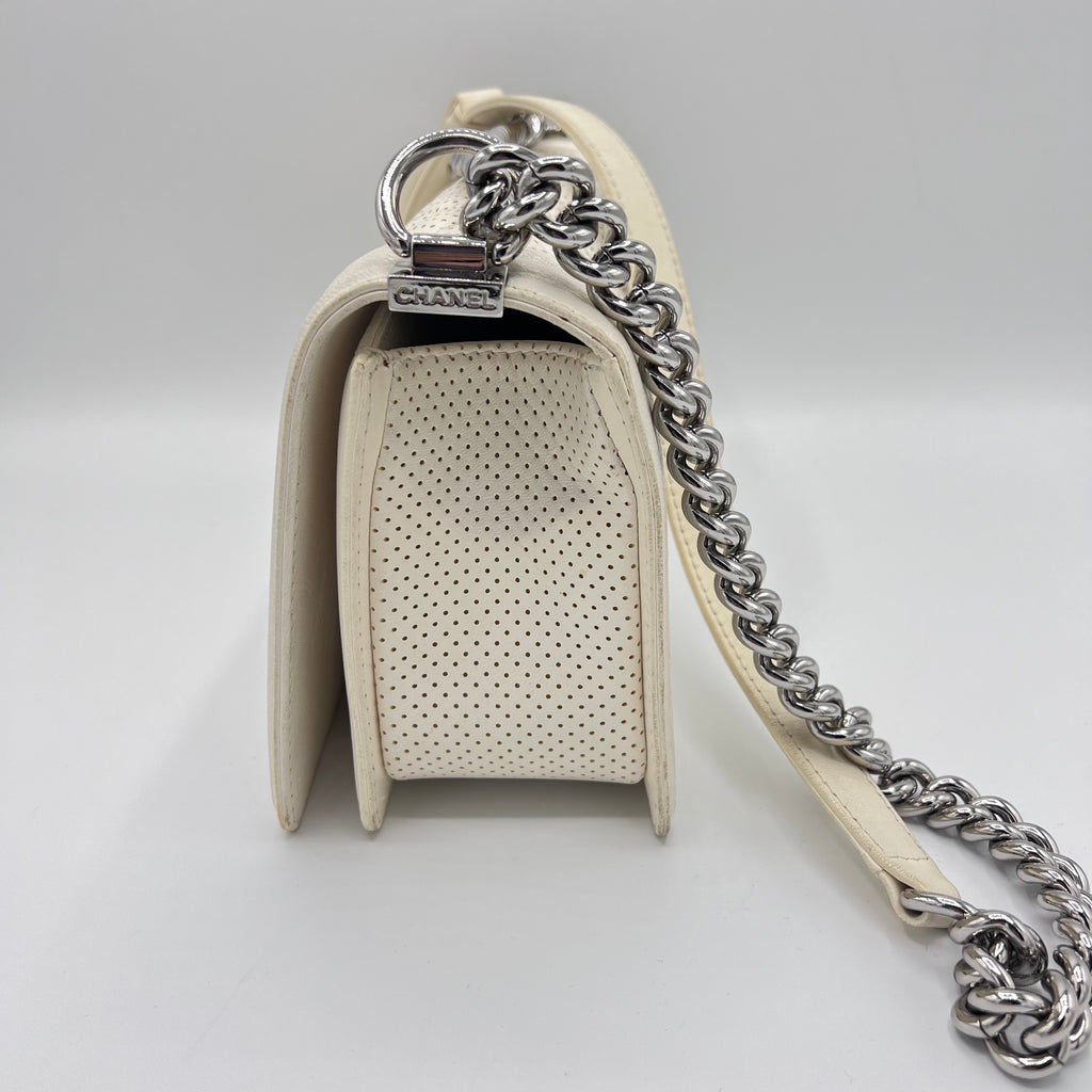 White Perforated Medium Boy Crossbody Bag