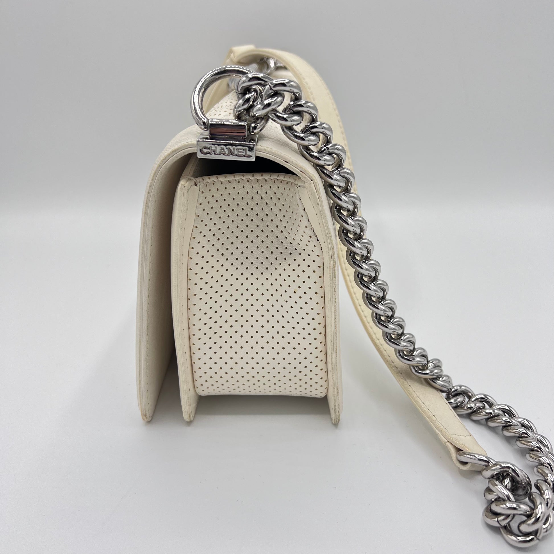 White Perforated Medium Boy Crossbody Bag