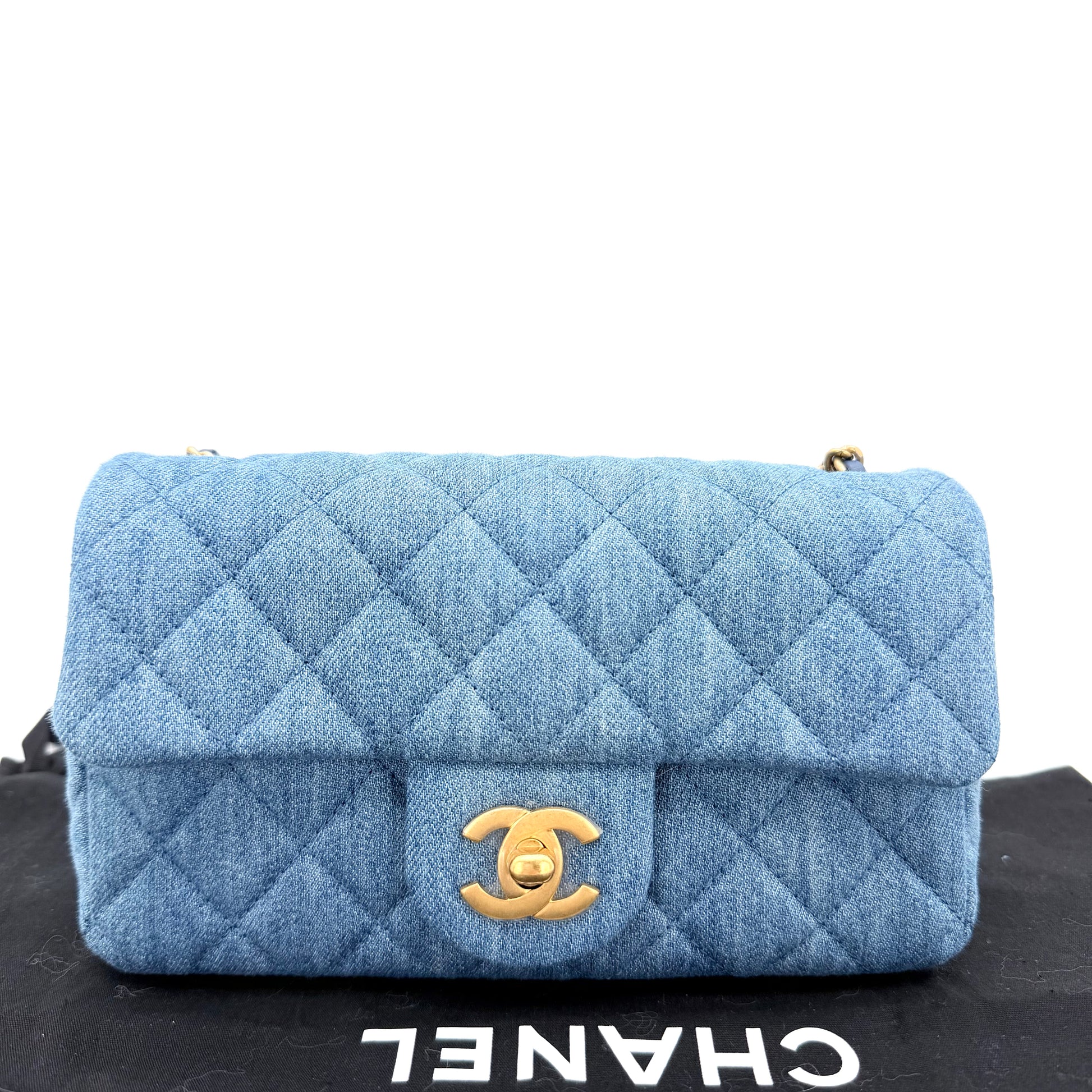 Denim Quilted Mini Pearl Crush Rectangular Flap Blue