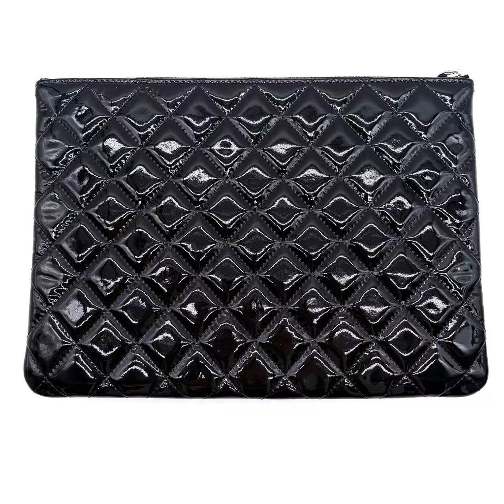 Patent Calfskin Quilted Medium Cosmetic Case Black