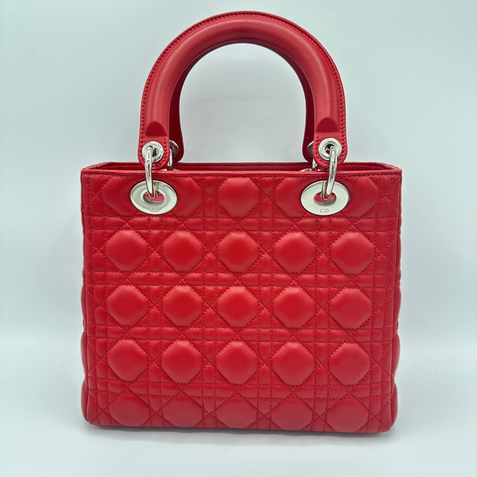 Christian Dior  Lambskin Cannage Medium Lady Dior Red