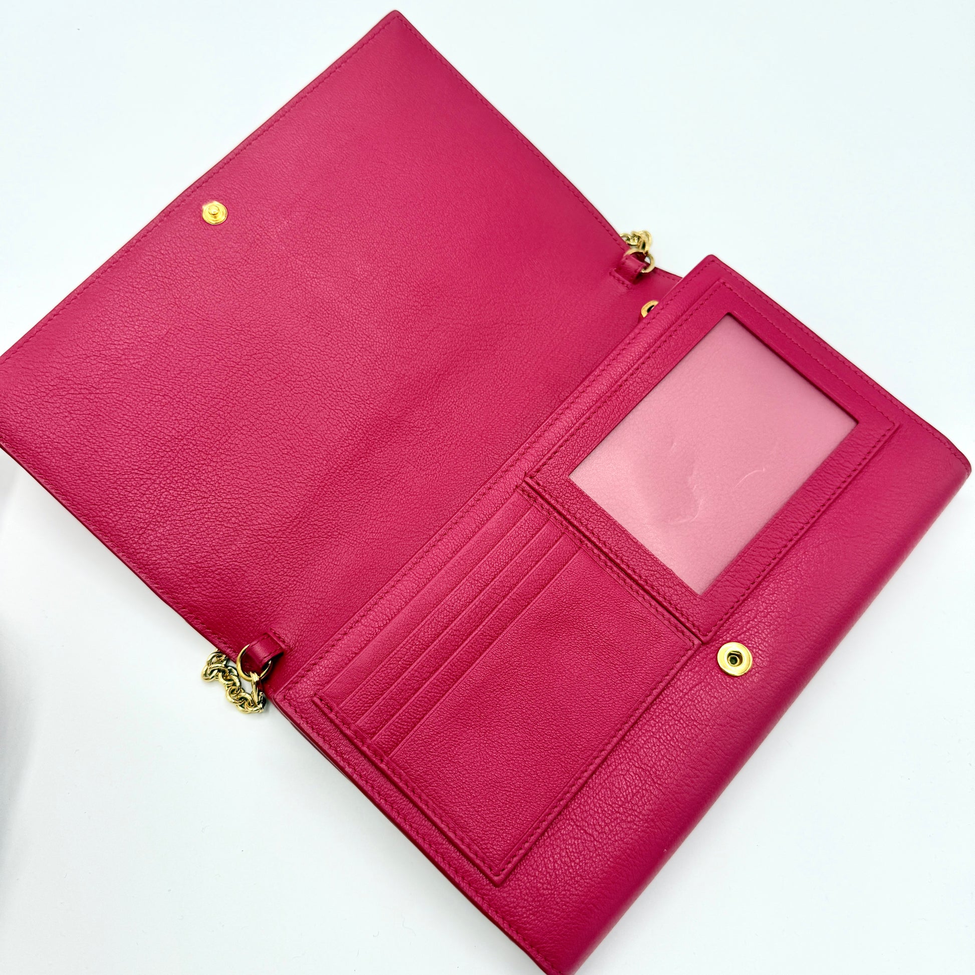 Calfskin Belle de Jour Chain Clutch Fuchsia