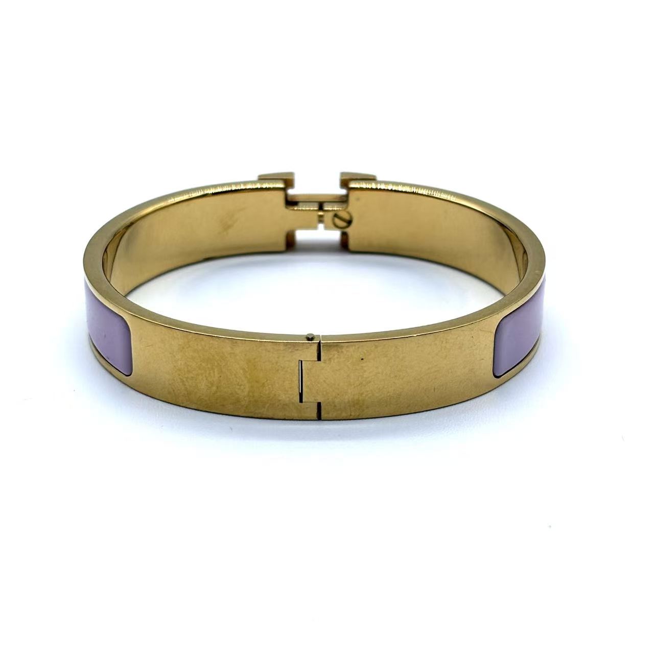 Clic H Pink Enamel Gold Plated Narrow Bracelet