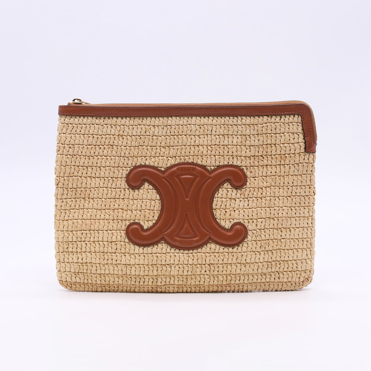 Celine Small Pouch in Raffia and Calfskin Twins LDJ6882