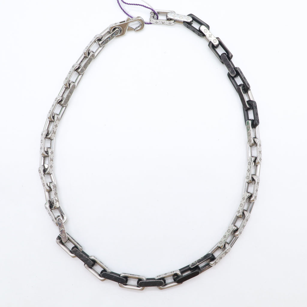 Louis Vuitton Metal Engraved Monogram Chain Necklace Twins LDZ814
