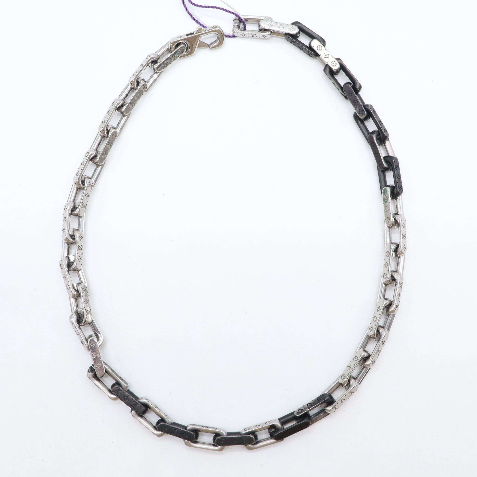 Louis Vuitton Metal Engraved Monogram Chain Necklace Twins LDZ814