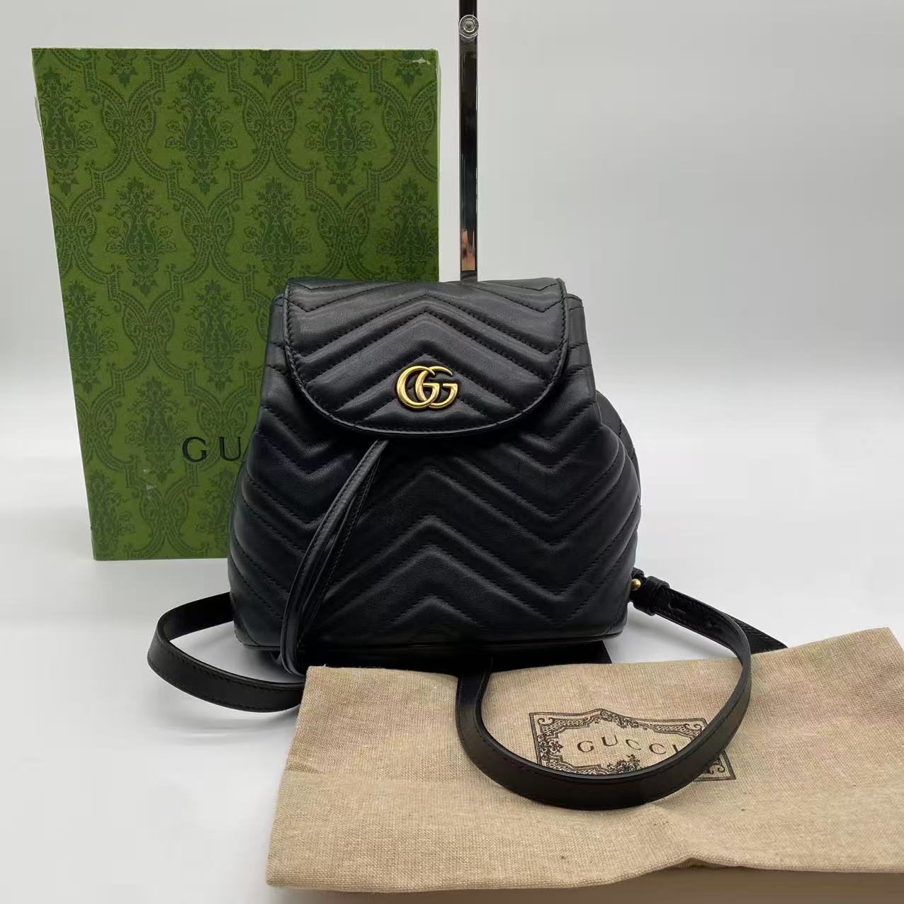 Gucci Backpack Rucksack GG Marmont Leather Black