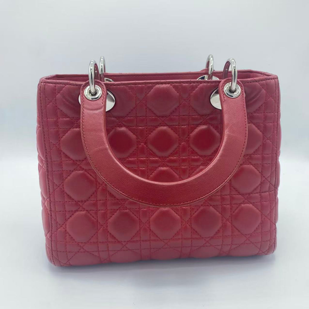 Christian Dior Red Leather Cannage Lady Dior Bag