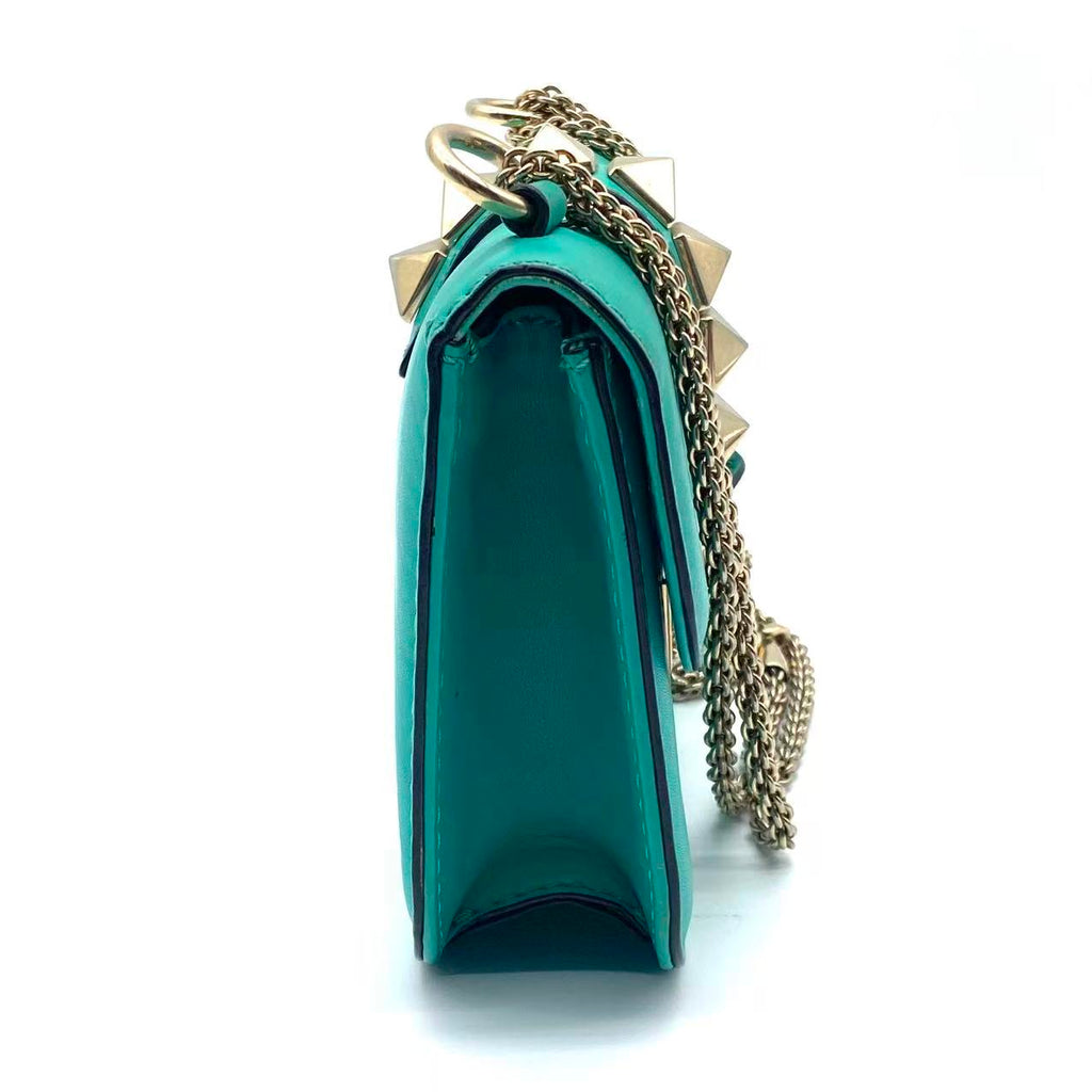 Emerald Green Leather Garavani Rockstud Lock Shoulder Bag