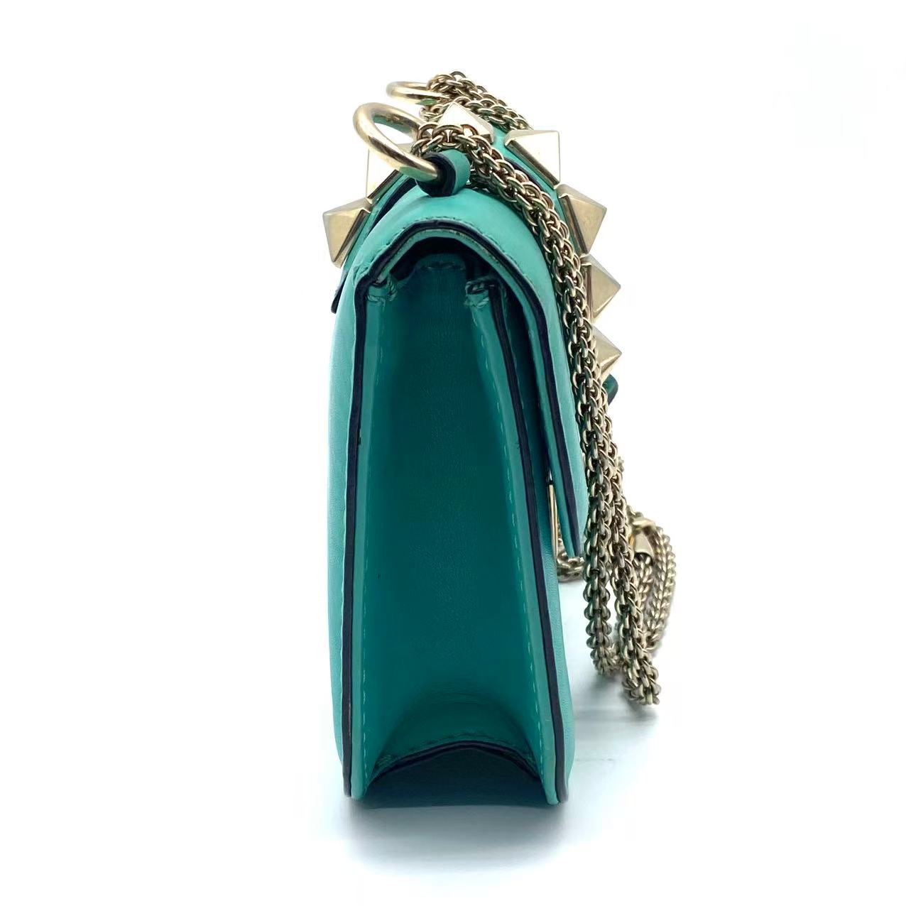 Emerald Green Leather Garavani Rockstud Lock Shoulder Bag