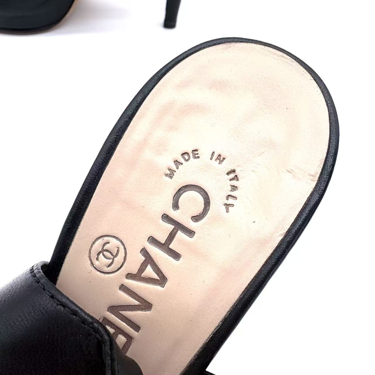 Black Leather Slingback Platform Sandals
