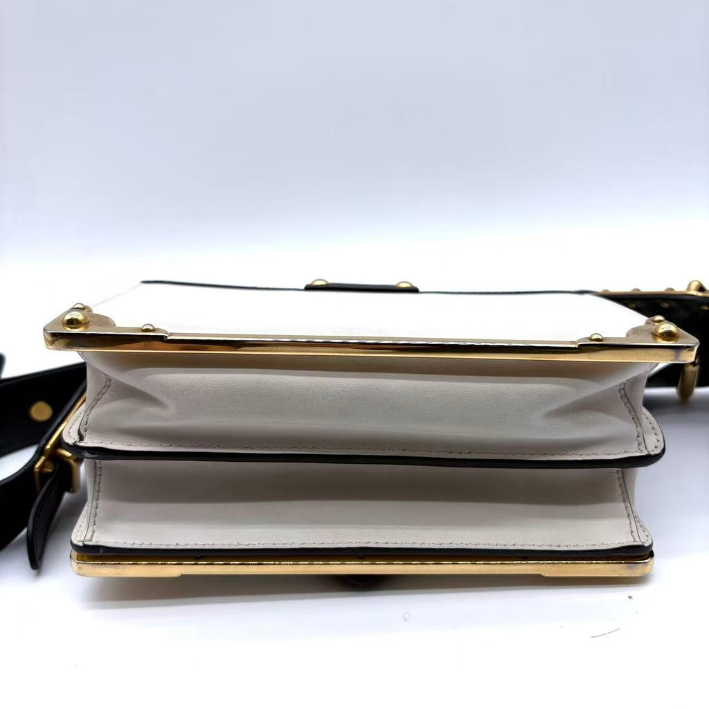 City Calf Saffiano Large Cahier Bag White Black