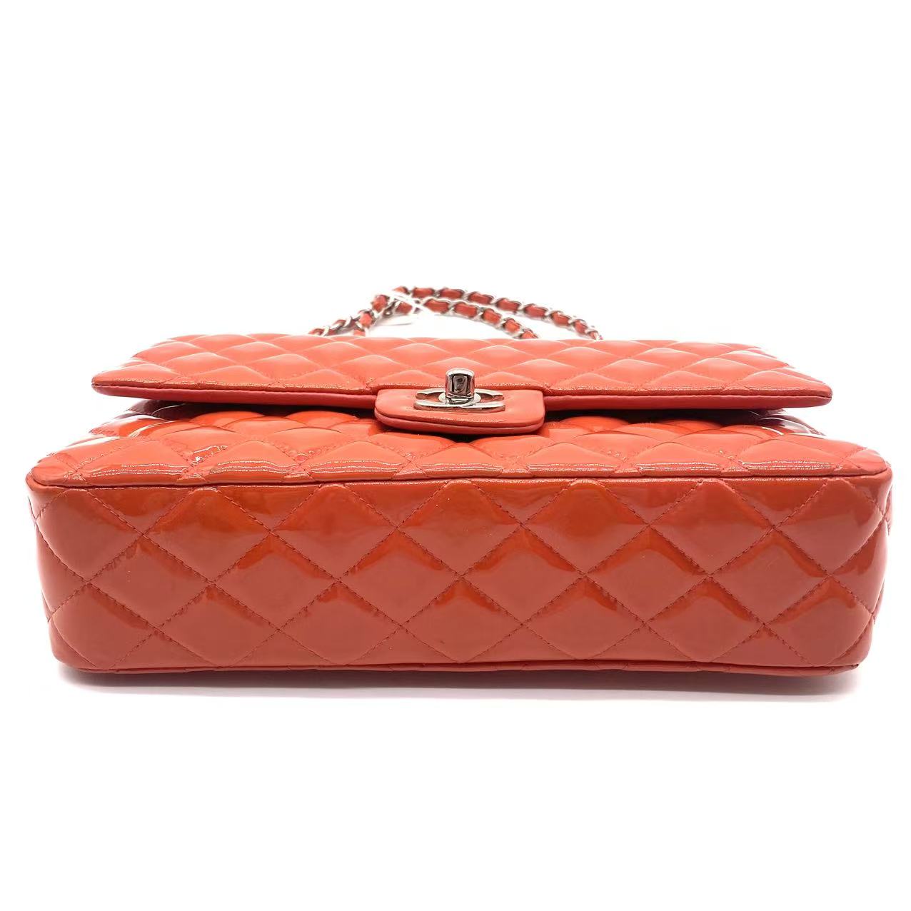 Patent Calfskin Quilted Mini Rectangular Flap Red
