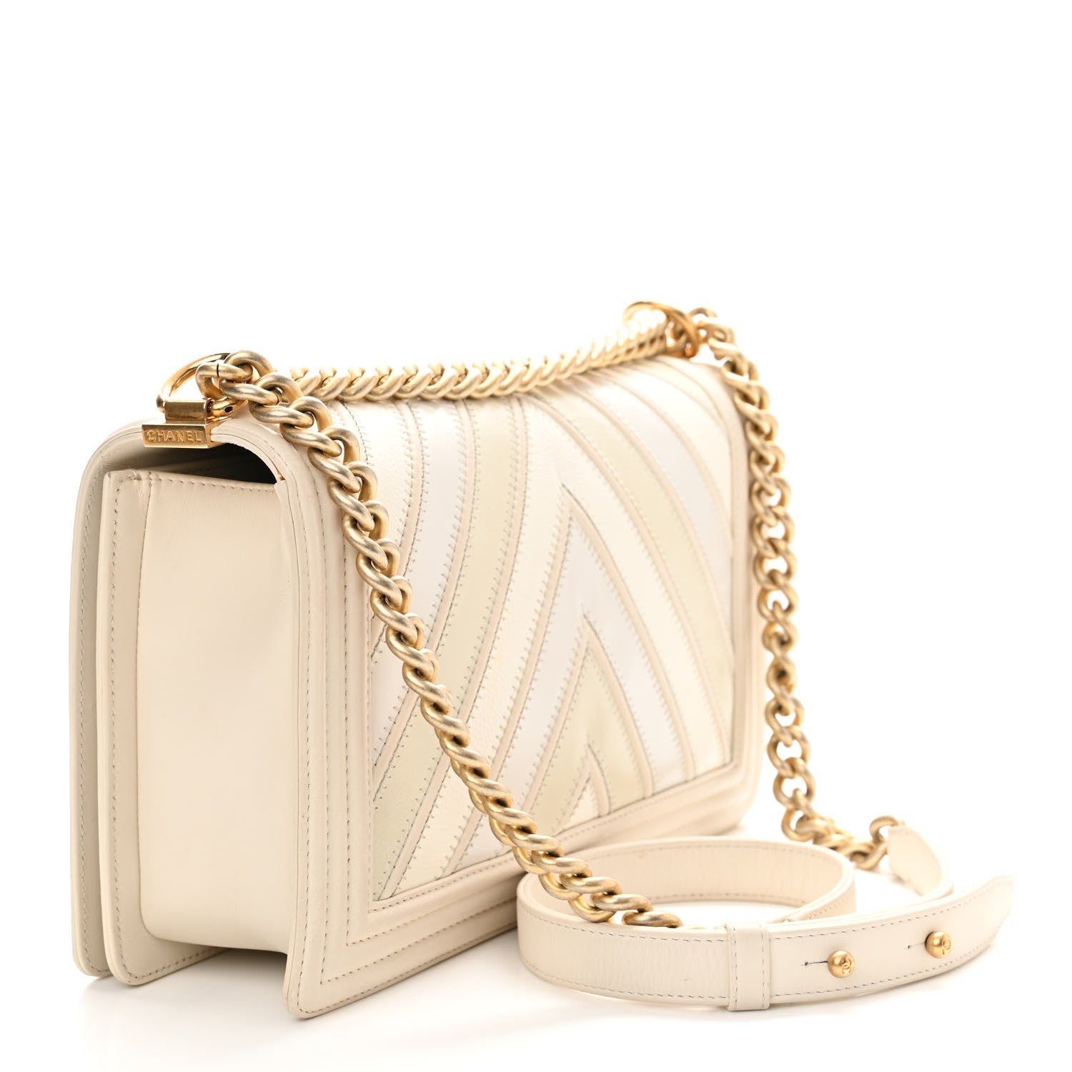 Caviar Suede Calfskin Chevron New Medium Boy Flap White twins