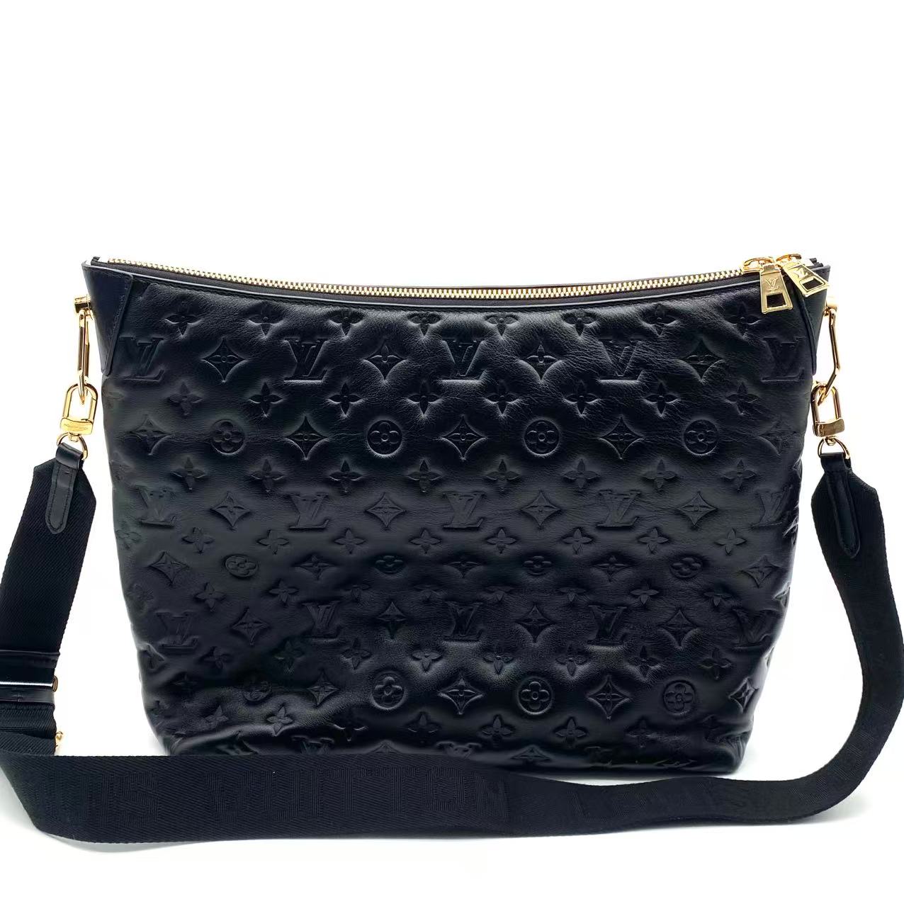 Calfskin Embossed Monogram Coussin Hobo MM Chocolate
