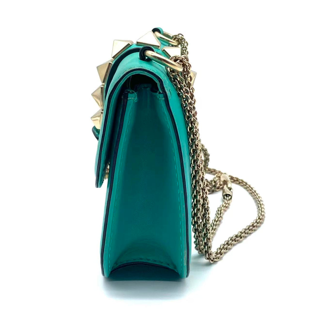 Emerald Green Leather Garavani Rockstud Lock Shoulder Bag