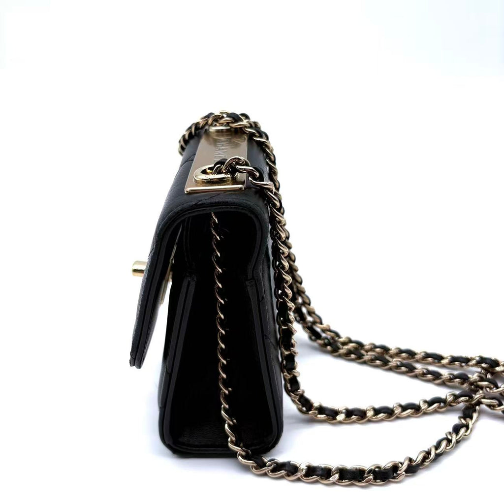 Lambskin Quilted Mini Trendy CC Chain Wallet Black