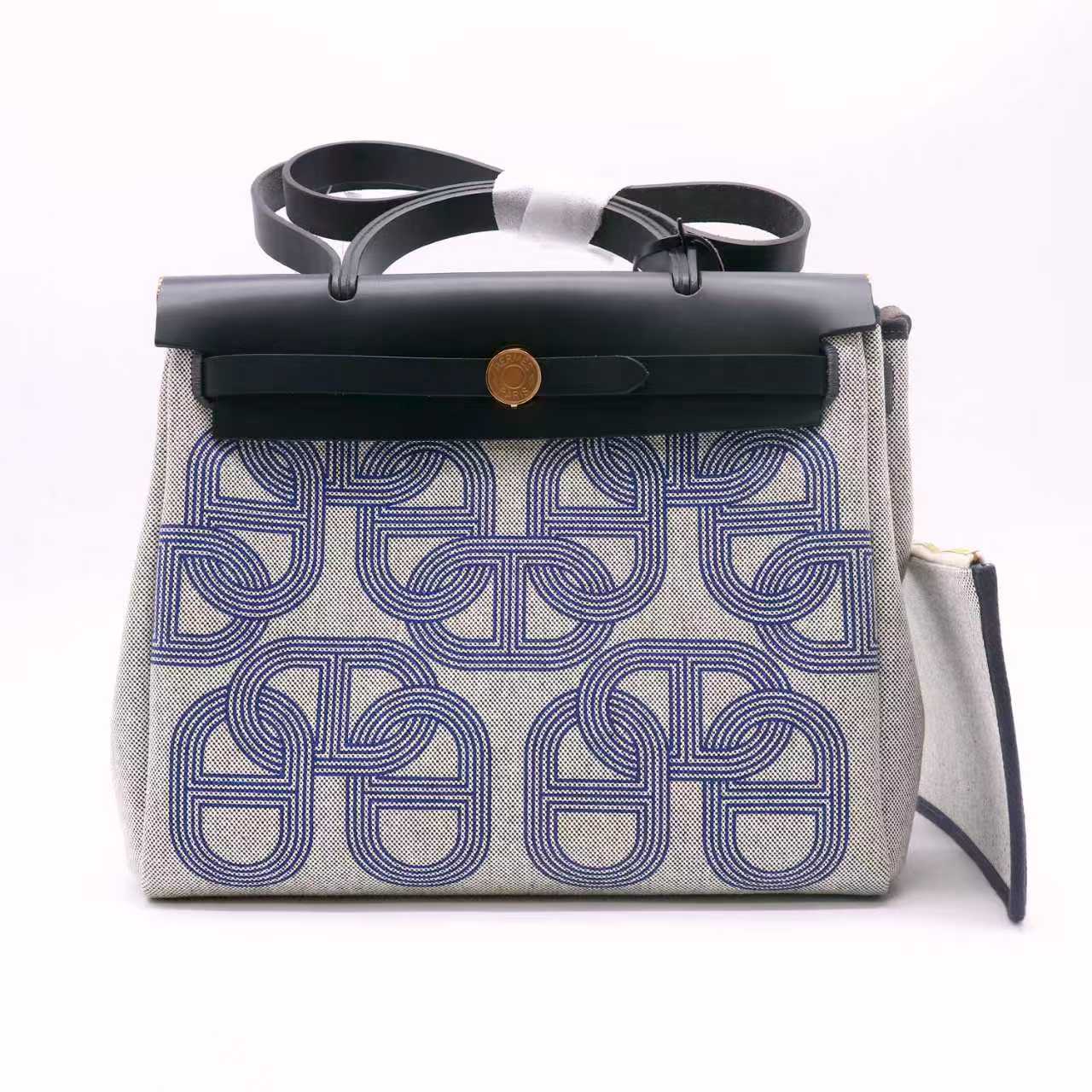 Hermes H Plume Canvas Vache Hunter Circuit 24 Herbag Zip Retourne 31 Blue Ecru twins LDZ627