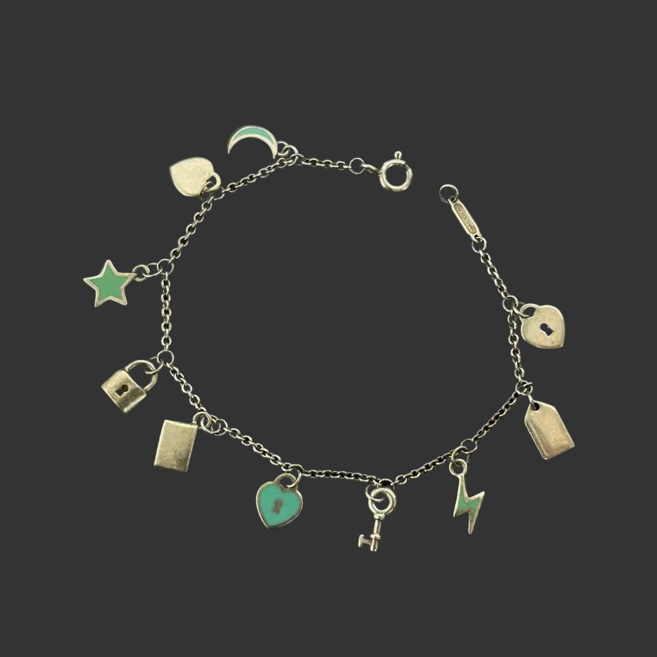 Tiffany Sterling Silver Enamel Love Notes Charm Bracelet Blue twins LDZ333