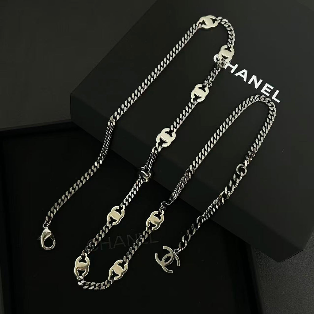 Chanel Crystal Chain CC Link Choker Gold Silver twins LDZ241