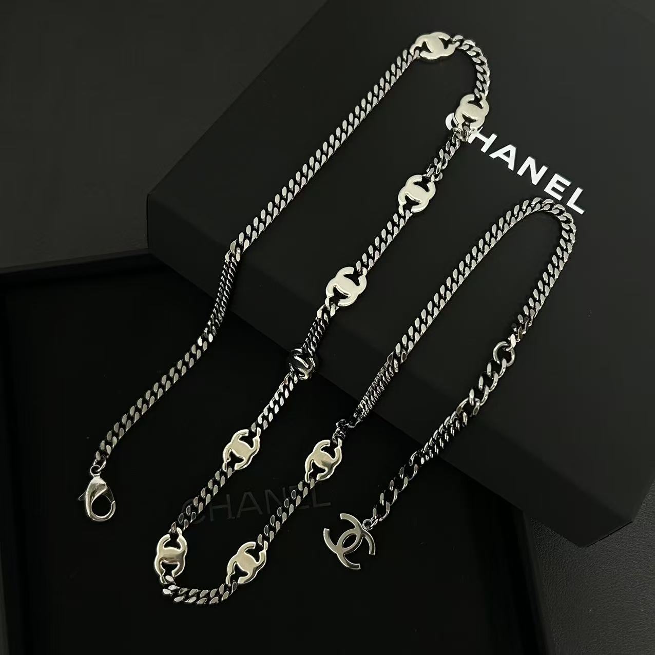 Chanel Crystal Chain CC Link Choker Gold Silver twins LDZ241