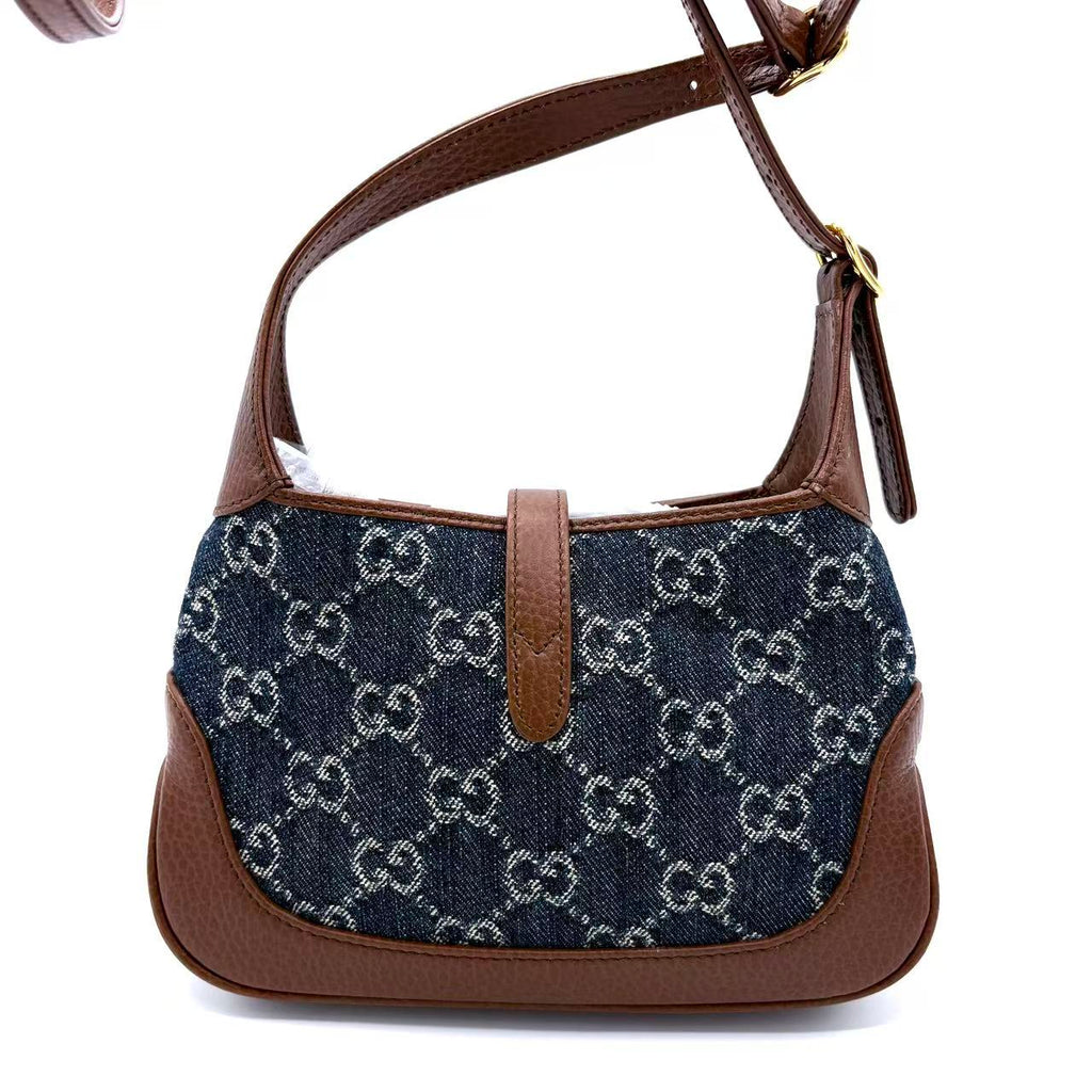 New Denim GG Monogram Calfskin Mini Jackie 1961 Hobo Blue Tea Cuir