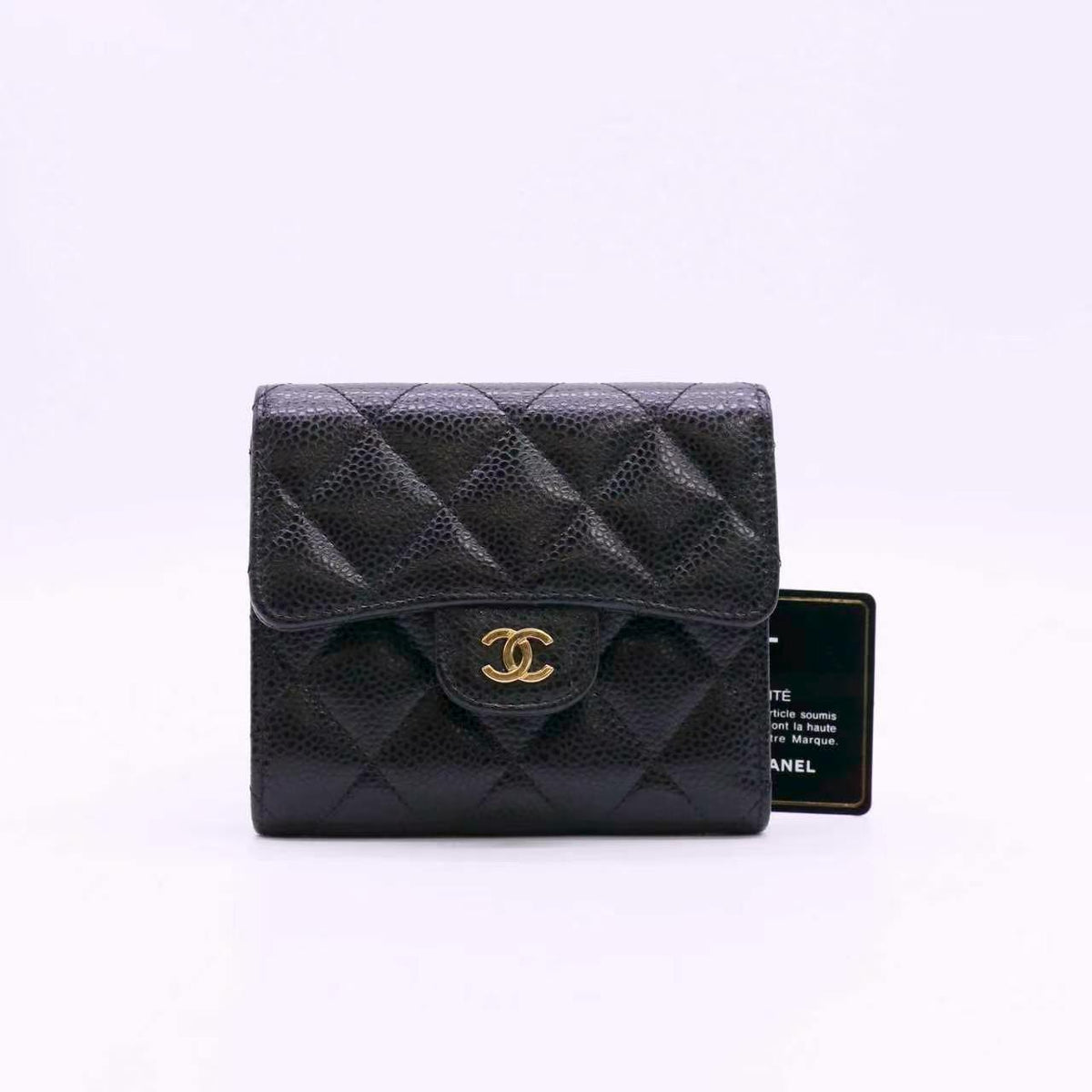Chanel Quilted Compact Wallet Grained Black Twins LDJ6796