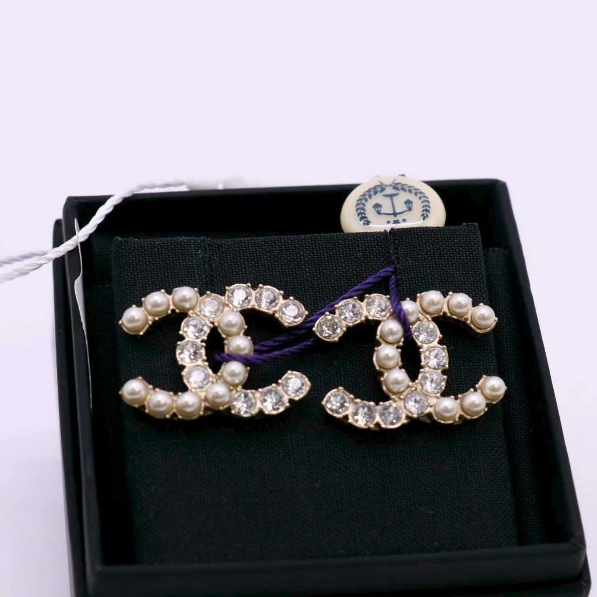 Chanel Crystal Pearl CC Clip On Earrings Gold twins LDZ1596