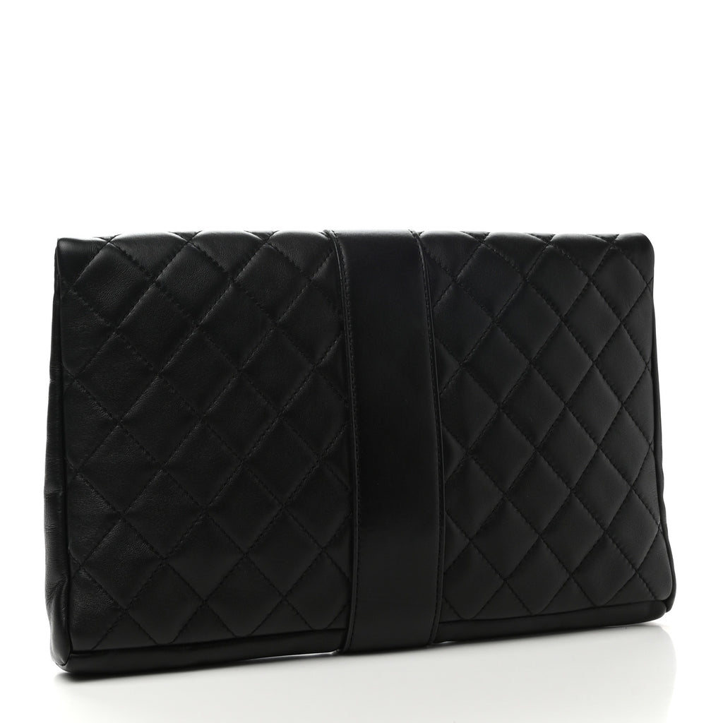Lambskin Quilted Grip Clutch Black twins