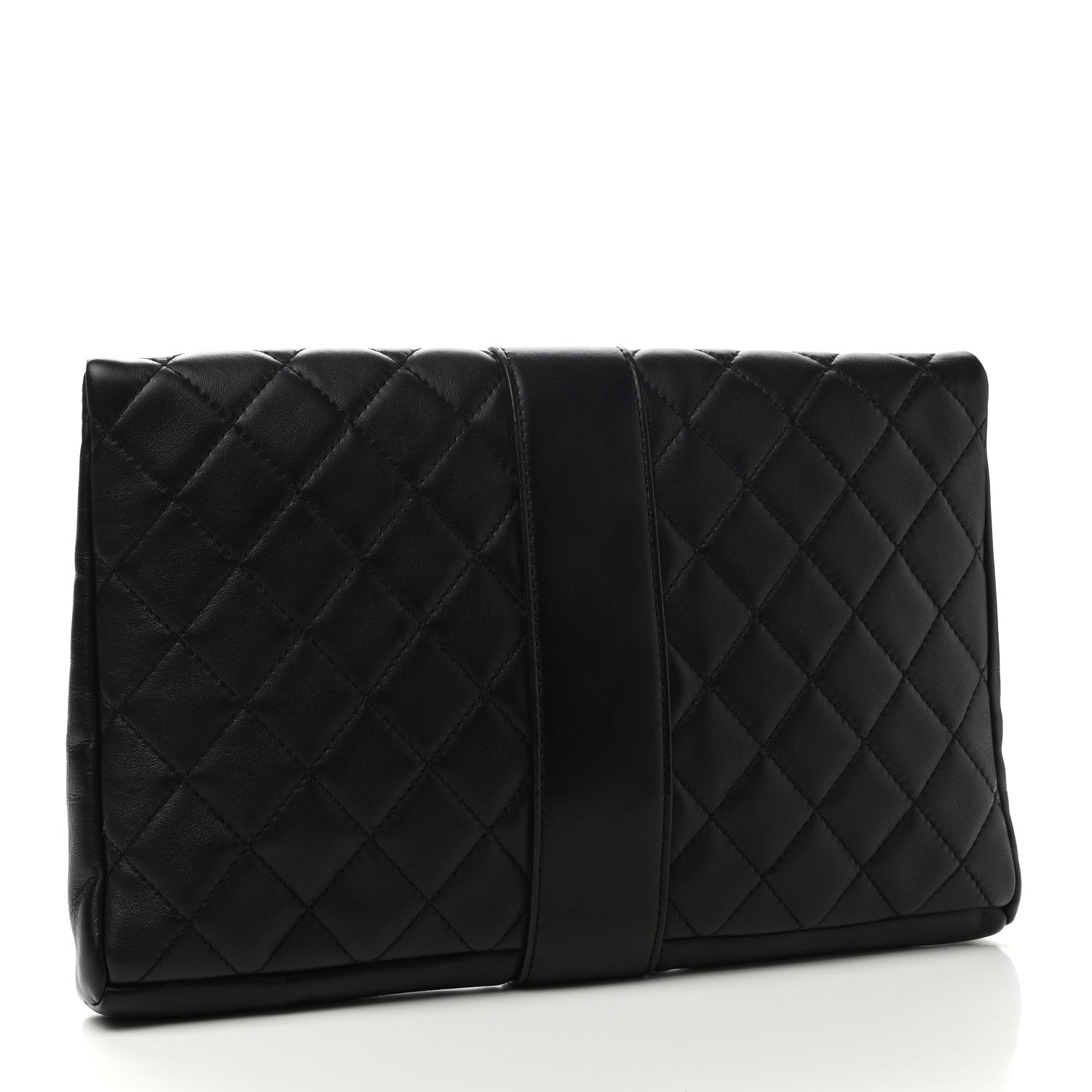Lambskin Quilted Grip Clutch Black twins